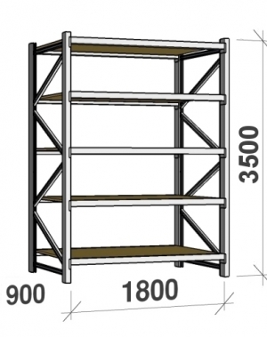 Lagerhylla startsektion 3500x1800x900 480kg/hyllplan,5 hyllor, spånskiva MAXI