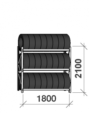 Däckställ startsektion 2100x1800x500, 3 hyllplan,480kg/plan