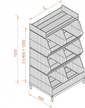 Wire stack container set with legs 1182x595x1533, 4 levels