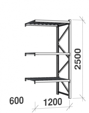 Maxi extension bay 2500x1200x600 600kg/level,3 levels with steel decks