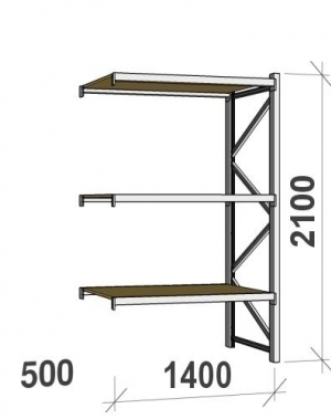 Lagerhylla följesektion 2100x1400x500 600kg/hyllplan 3 hyllor, spånskiva