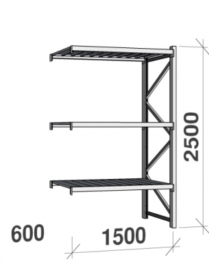 Extension bay 2500x1500x600 600kg/level,3 levels with steel decks