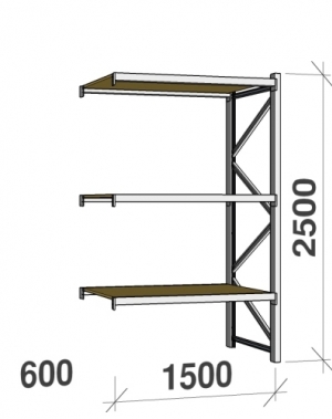 Metallriiul lisaosa 2500x1500x600 600kg/tasapind,3 puitlaast tasapinda