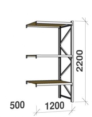 Extension bay 2200x1200x500 600kg/level,3 levels with chipboard