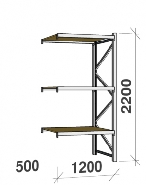 Metallriiul lisaosa 2200x1200x500 600kg/tasapind,3 puitlaast tasapinda