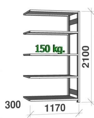 Varastohylly jatko-osa 2100x1170x300 150kg/hyllytaso,5 tasoa