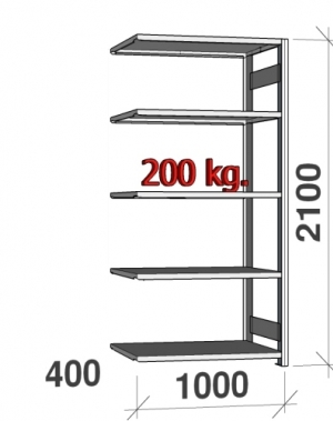 Extension bay 2100x1000x400 200kg/shelf,5 shelves