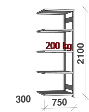 Laoriiul lisaosa 2100x750x300 200kg/riiuliplaat,5 plaati