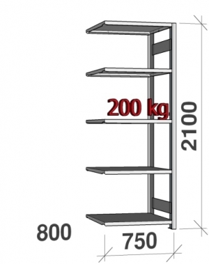 Extension bay 2100x750x800 200kg/shelf,5 shelves