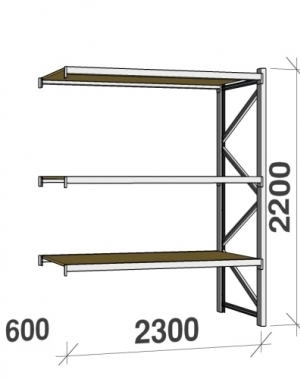 Metallriiul lisaosa 2200x2300x600 350kg/tasapind,3 puitlaast tasapinda