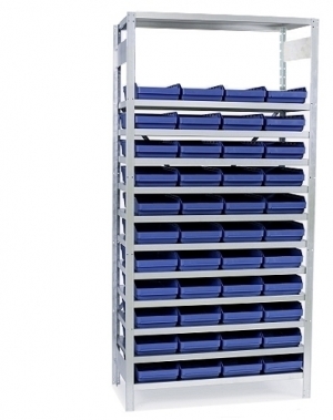 Small parts shelving 2100x1000x300, 44 bins 300x240x95