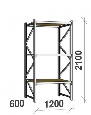 Lagerhylla startsektion 2100x1200x600 600kg/hyllplan,3 hyllor, spånskiva