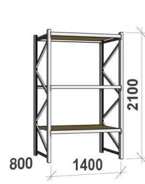 Lagerhylla startsektion 2100x1400x800 600kg/hyllplan,3 hyllor, spånskiva