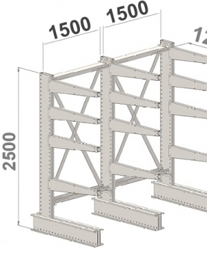 Enkelsidigt grenställ 3 st Pelare, 12 st Arm 1200 mm/2500Hx3000Bx1200D