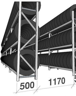 Tyre racking for a 40-foot container