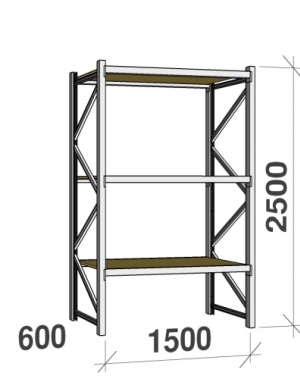 Metallriiul põhiosa 2500x1500x600 600kg/tasapind,3 puitlaast tasapinda