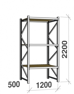 Starter bay 2200x1200x500 600kg/level,3 levels with chipboard