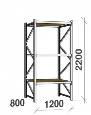 Starter bay 2200x1200x800 600kg/level,3 levels with chipboard