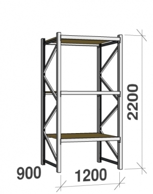 Metallriiul põhiosa 2200x1200x900 600kg/tasapind,3 puitlaast tasapinda