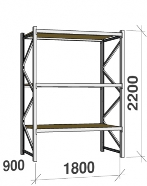 Starter bay 2200x1800x900 480kg/level,3 levels with chipboard
