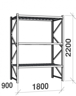 Lagerhylla startsektion 2200x1800x900 480kg/hyllplan,3 hyllor, zinkplåt