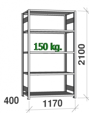 Varastohylly perusosa 2100x1170x400 150kg/hyllytaso,5 tasoa