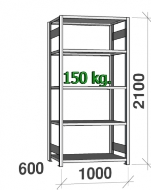 Varastohylly perusosa 2100x1000x600 150kg/hyllytaso,5 tasoa