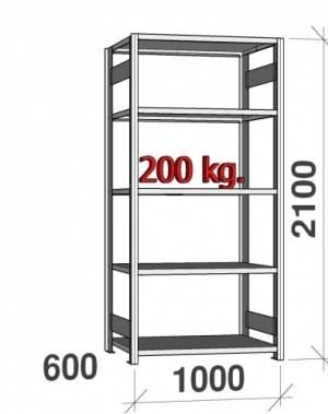 Laoriiul põhiosa 2100x1000x600 200kg/riiuliplaat,5 plaati