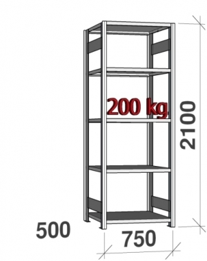 Starter bay 2100x750x500 200kg/shelf,5 shelves