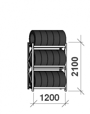 Däckställ startsektion 2100x1200x500, 3 hyllplan,600kg/plan