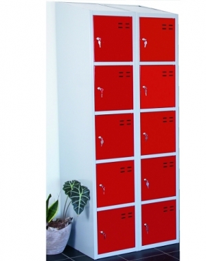 Lokerokaappi 10:lla ovella  1920x700x550  punainen/harmaa