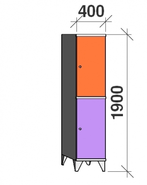 Lokerokaappi 2:lla ovella 1900x400x545 hattuhyllyllä ja vaatetagolla