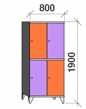 2-Tier locker, 4 doors, 1900x800x545 mm