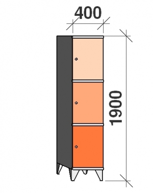 3-Tier locker, 3 doors, 1900x400x545 mm