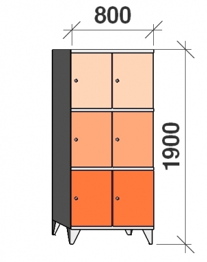 Lokerokaappi 6:lla ovella 1900x800x545