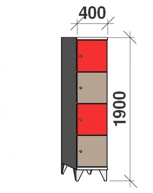 4-Tier locker, 4 doors, 1900x400x545 mm