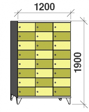 Klädskåp, 24 dörrar, 1900x1200x545 mm