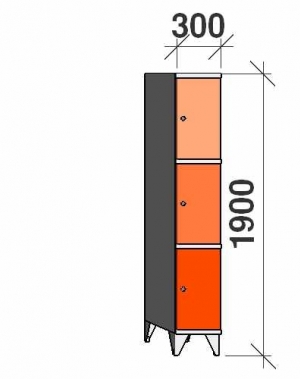 Lokerokaappi 3:lla ovella 1900x300x545