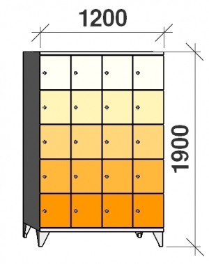 5-tier locker, 20 doors, 1900x1200x545 mm