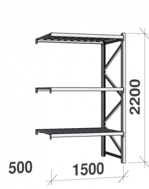 Metallriiul lisaosa 2200x1500x500 600kg/tasapind,3 tsinkplekk tasapinda