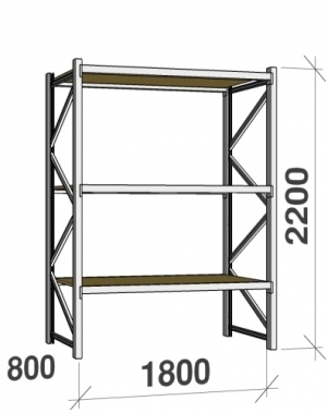 Starter bay 2200x1800x800 480kg/level,3 levels with chipboard