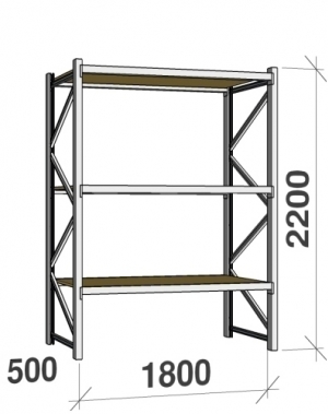 Starter bay 2200x1800x500 480kg/level,3 levels with chipboard 22mm Used