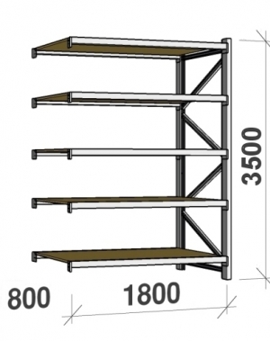 Metallihylly jatko-osa 3500x1800x800 480kg/taso,5 tasoa lastulevytasoilla MAXI