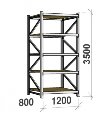 Starter bay 3500x1200x800 600kg/level,5 levels with chipboard MAXI