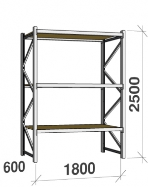 Starter bay 2500x1800x600 480kg/level,3 levels with chipboard 22mm Used