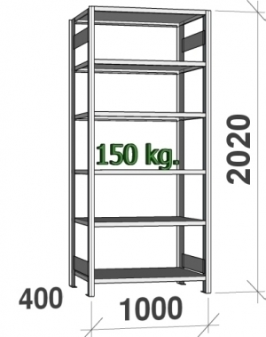 Laoriiul põhiosa 2020x1000x400 150kg/riiuliplaat,6 plaati ZN Kasten kasutatud