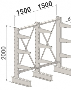 Set 3 L-Posts+9 Cantilevers 2000Hx3000Wx600, 3 levels + leg