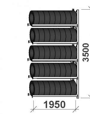 Däckställ följesektion 3500x1950x500, 5 hyllplan,440kg/plan MAXI