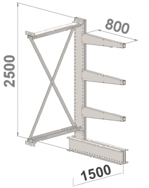 Grenställ följesektion 2500x1500x800,3 x arm