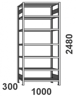 Starter bay 2480x1000x300, 7 shelves, ZN Kasten used